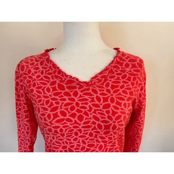 FRESH PRODUCE Cotton Top Womens Size Small Orange Pink Print Ruffle Trim USA - Picture 2 of 7